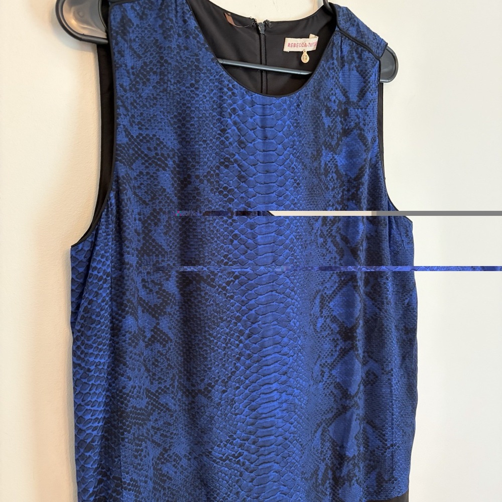 Rebecca Taylor Snake Print Color Block Sleeveless Shift Dress Blue Black Size 10 - Picture 2 of 7